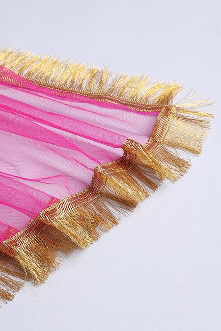 Byb Premium Yellow Chanderi, Tulle Tassels, Embroidered Halter Neck Choli And Lehenga Set Online at Aza Fashions Byb Premium_Yellow Chanderi, Tulle Tassels, Embroidered Halter Neck Choli And Lehenga Set _Online_at_Aza_Fashions