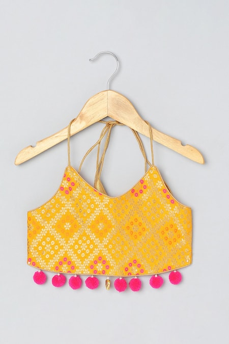 Shop Byb Premium Yellow Chanderi, Tulle Tassels, Embroidered Halter Neck Choli And Lehenga Set at Aza Fashions Shop_Byb Premium_Yellow Chanderi, Tulle Tassels, Embroidered Halter Neck Choli And Lehenga Set _at_Aza_Fashions