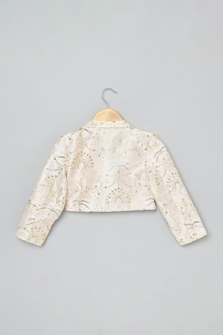 Shop_Byb Premium_Ivory Silk, Cotton Sequins, Embroidery Floral Crop Jacket And Culottes Set _Online_at_Aza_Fashions