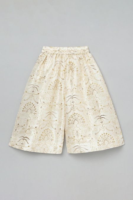 Shop_Byb Premium_Ivory Silk, Cotton Sequins, Embroidery Floral Crop Jacket And Culottes Set 