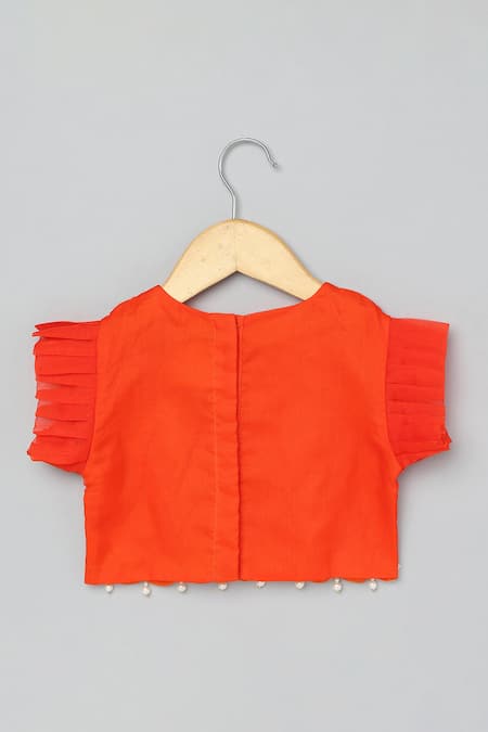 Byb Premium_Orange Organza, Crepe Embroidery Floral Pearl Choli With Lehenga _Online_at_Aza_Fashions