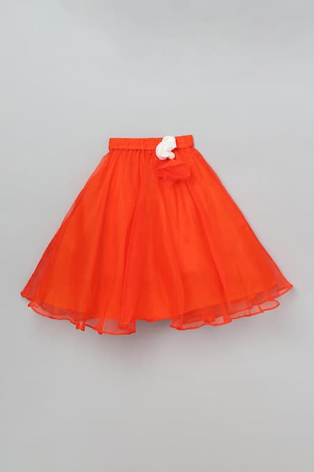 Buy_Byb Premium_Orange Organza, Crepe Embroidery Floral Pearl Choli With Lehenga _Online_at_Aza_Fashions