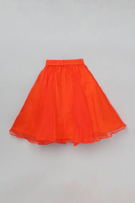 Shop_Byb Premium_Orange Organza, Crepe Embroidery Floral Pearl Choli With Lehenga _Online_at_Aza_Fashions