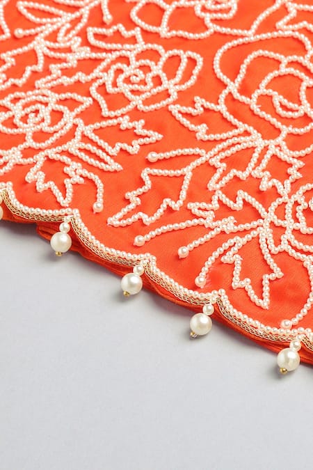 Buy_Byb Premium_Orange Organza, Crepe Embroidery Floral Pearl Choli With Lehenga 