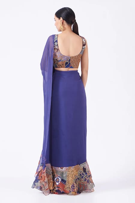 Aisha Rao Paper Doll Print Ruffled Saree With Blouse 