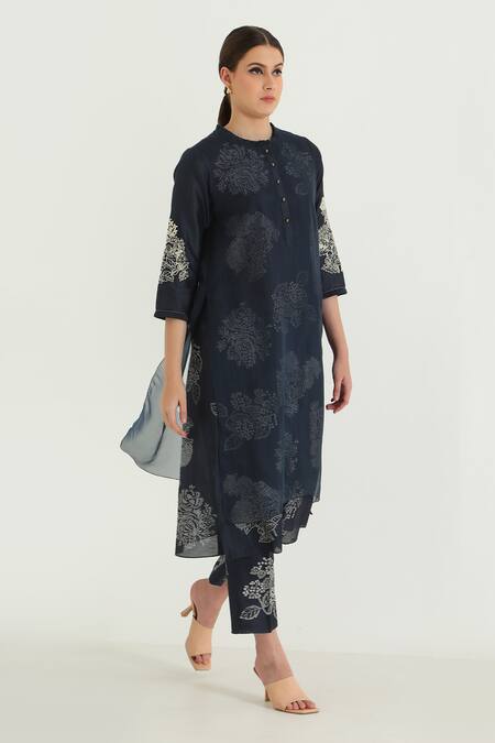 Buy Arcvsh By Pallavi Singh Blue Organza, Silk, Chanderi Embroidery Floral Print Layered Kurta And Pant Set Online at Aza Fashions Buy_Arcvsh By Pallavi Singh_Blue Organza, Silk, Chanderi Embroidery Floral Print Layered Kurta And Pant Set _Online_at_Aza_Fashions