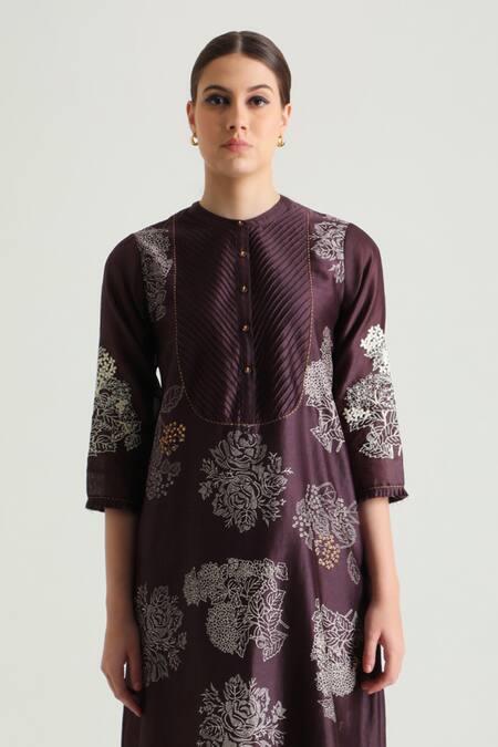 Buy_Arcvsh By Pallavi Singh_Purple Silk, Chanderi Embroidery Bandeau Neck Printed Kurta And Pant Set _Online_at_Aza_Fashions