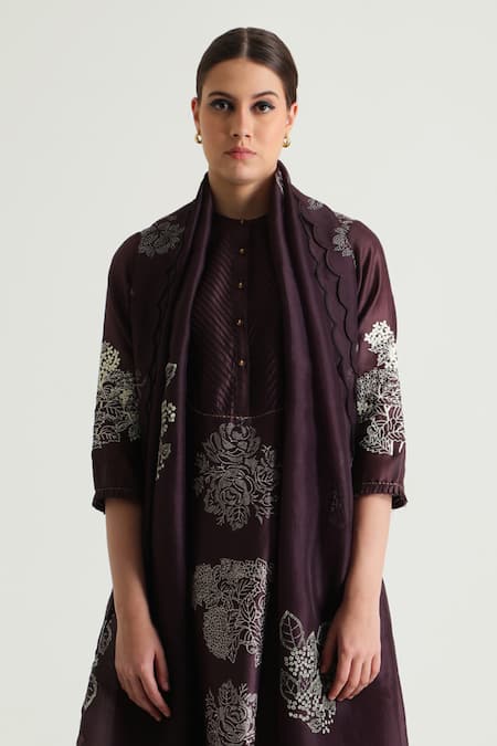 Buy_Arcvsh By Pallavi Singh_Purple Silk, Chanderi Embroidery Bandeau Neck Printed Kurta Set _Online_at_Aza_Fashions