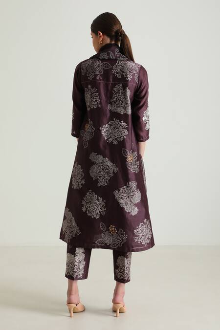 Arcvsh By Pallavi Singh_Purple Silk, Chanderi Embroidery Bandeau Neck Printed Kurta Set _at_Aza_Fashions