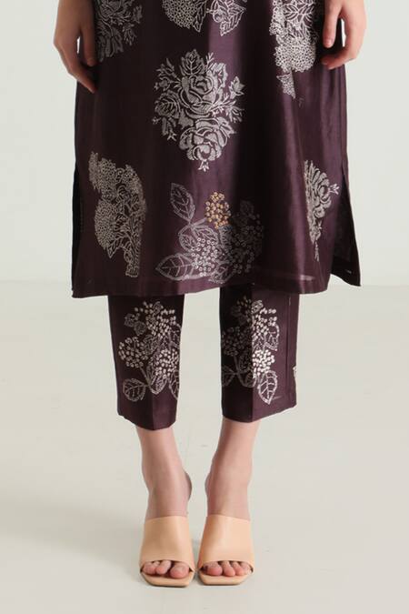 Buy_Arcvsh By Pallavi Singh_Purple Silk, Chanderi Embroidery Bandeau Neck Printed Kurta Set 