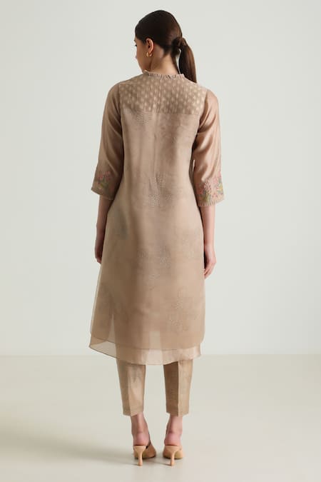 Buy Arcvsh By Pallavi Singh Beige Organza, Silk, Chanderi Embroidery Printed Layered Tunic And Pant Set Buy_Arcvsh By Pallavi Singh_Beige Organza, Silk, Chanderi Embroidery Printed Layered Tunic And Pant Set