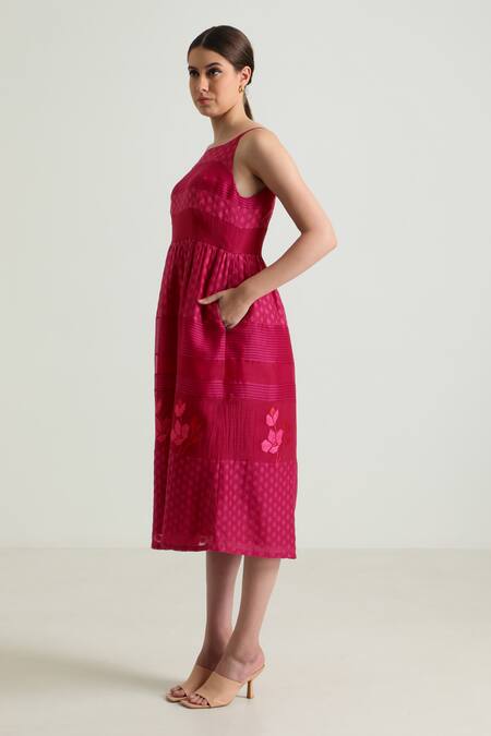 Buy Arcvsh By Pallavi Singh Fuchsia Organza, Cotton, Chanderi Embroidery, Lace Floral Detailed Midi Dress Online at Aza Fashions Buy_Arcvsh By Pallavi Singh_Fuchsia Organza, Cotton, Chanderi Embroidery, Lace Floral Detailed Midi Dress _Online_at_Aza_Fashions