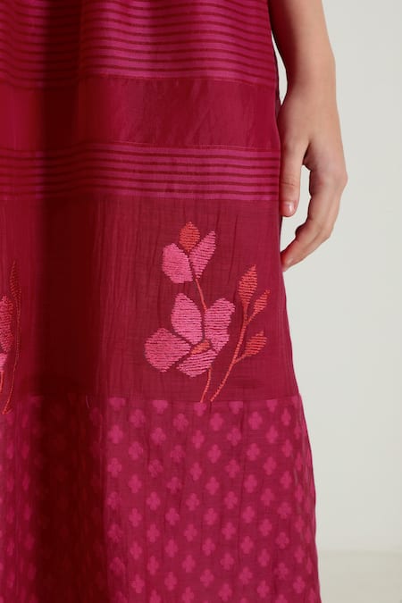Shop Arcvsh By Pallavi Singh Fuchsia Organza, Cotton, Chanderi Embroidery, Lace Floral Detailed Midi Dress Online at Aza Fashions Shop_Arcvsh By Pallavi Singh_Fuchsia Organza, Cotton, Chanderi Embroidery, Lace Floral Detailed Midi Dress _Online_at_Aza_Fashions