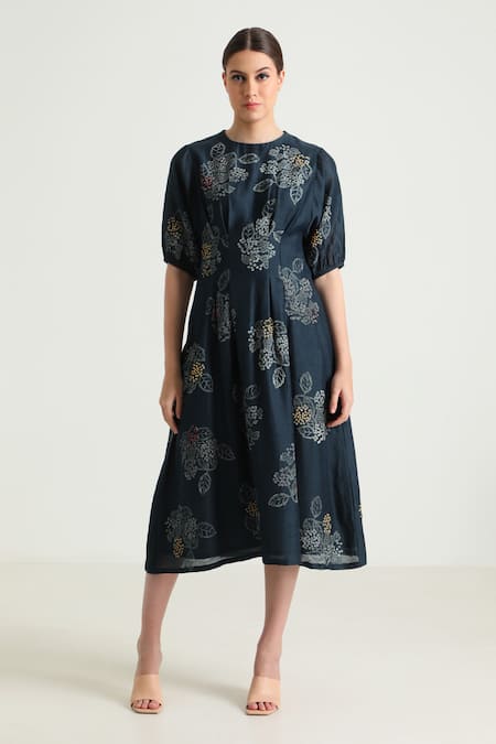 Arcvsh by Pallavi Singh Floral Hand Block Print Midi Dress 