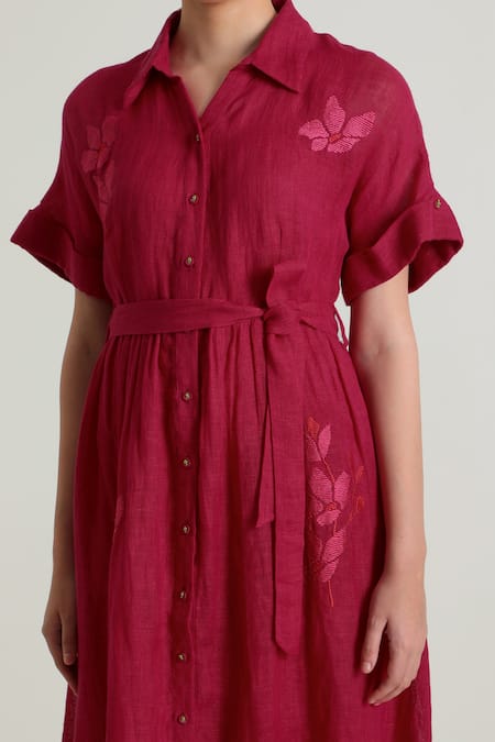 Buy Arcvsh By Pallavi Singh Fuchsia Embroidery Collared Carnation Embraided Midi Dress Online at Aza Fashions Buy_Arcvsh By Pallavi Singh_Fuchsia Embroidery Collared Carnation Embraided Midi Dress _Online_at_Aza_Fashions