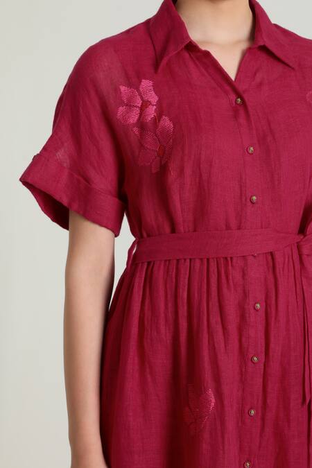 Shop Arcvsh By Pallavi Singh Fuchsia Embroidery Collared Carnation Embraided Midi Dress Online at Aza Fashions Shop_Arcvsh By Pallavi Singh_Fuchsia Embroidery Collared Carnation Embraided Midi Dress _Online_at_Aza_Fashions