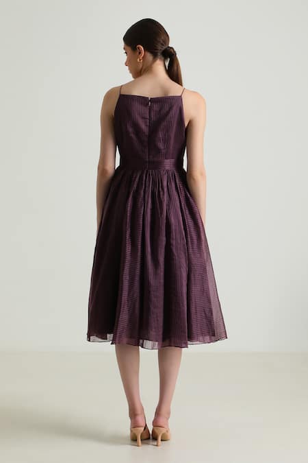 Buy_Arcvsh By Pallavi Singh_Purple Organza, Brocade, Silk Embroidery Open Scallop Hem Jacket With Midi Dress _Online_at_Aza_Fashions