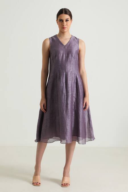 Arcvsh By Pallavi Singh_Purple Organza, Silk, Chanderi Embroidery Carnation Jacket With Solid Dress _Online_at_Aza_Fashions