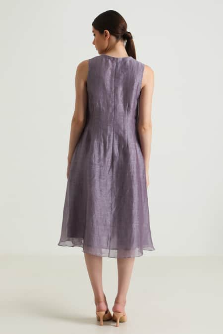 Buy_Arcvsh By Pallavi Singh_Purple Organza, Silk, Chanderi Embroidery Carnation Jacket With Solid Dress _Online_at_Aza_Fashions