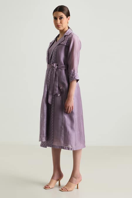 Buy_Arcvsh By Pallavi Singh_Purple Organza, Silk, Chanderi Embroidery Carnation Jacket With Solid Dress 