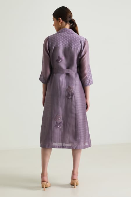 Shop_Arcvsh By Pallavi Singh_Purple Organza, Silk, Chanderi Embroidery Carnation Jacket With Solid Dress _at_Aza_Fashions