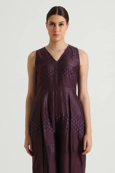 Buy Arcvsh By Pallavi Singh Purple Organza, Cotton, Chanderi Lace V-neck Detailed Jumpsuit Online at Aza Fashions Buy_Arcvsh By Pallavi Singh_Purple Organza, Cotton, Chanderi Lace V-neck Detailed Jumpsuit _Online_at_Aza_Fashions