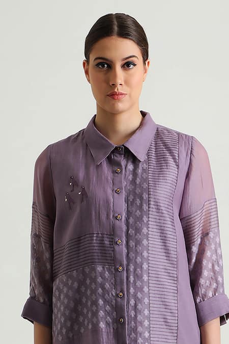Buy Arcvsh By Pallavi Singh Purple Silk, Cotton Lace Collared Detailed Shirt With Pant Online at Aza Fashions Buy_Arcvsh By Pallavi Singh_Purple Silk, Cotton Lace Collared Detailed Shirt With Pant _Online_at_Aza_Fashions