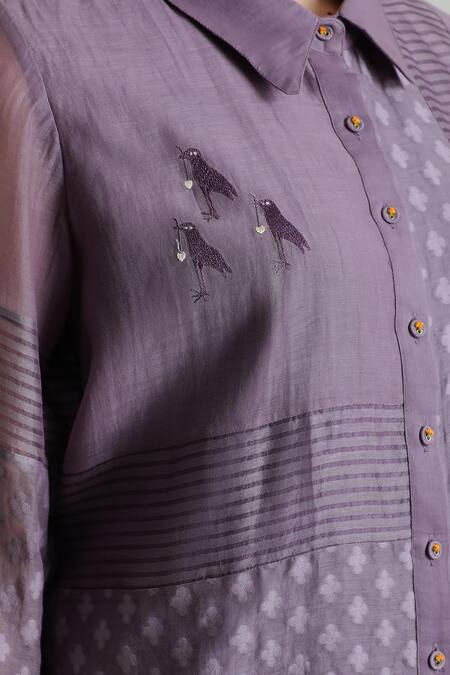 Buy Arcvsh By Pallavi Singh Purple Silk, Cotton Lace Collared Detailed Shirt With Pant Buy_Arcvsh By Pallavi Singh_Purple Silk, Cotton Lace Collared Detailed Shirt With Pant