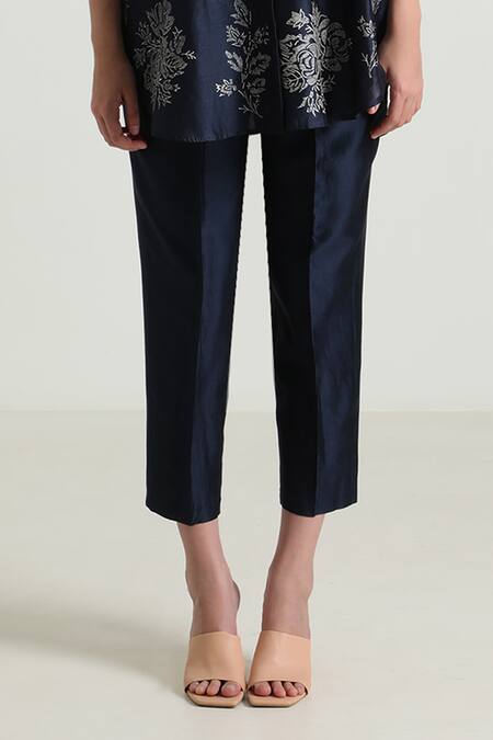 Buy_Arcvsh By Pallavi Singh_Blue Cotton, Silk, Embroidery Wild Weed Print Shirt With Pant _Online_at_Aza_Fashions