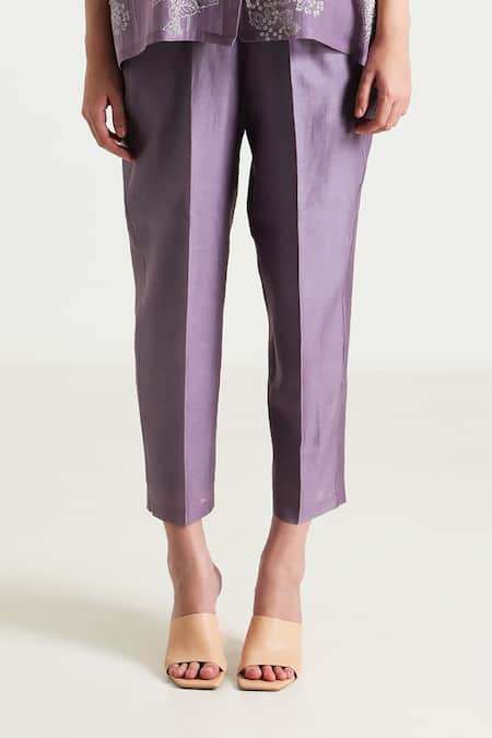 Buy_Arcvsh By Pallavi Singh_Purple Cotton, Silk, Embroidery Floral Print Shirt With Pant _Online_at_Aza_Fashions