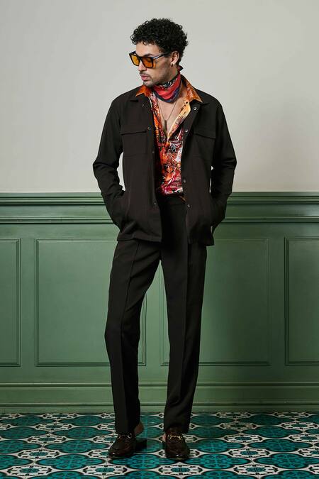 Asuka Black Crepe Solid Jacket With Pant Online at Aza Fashions Asuka_Black Crepe Solid Jacket With Pant _Online_at_Aza_Fashions