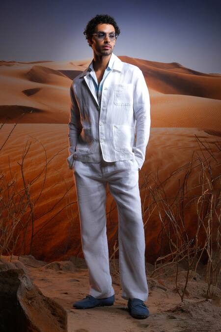 Buy Asuka White Linen Woven Textured Jacket With Pant Online at Aza Fashions Buy_Asuka_White Linen Woven Textured Jacket With Pant _Online_at_Aza_Fashions