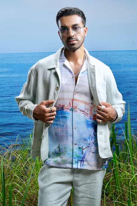Asuka_Green Herringbone Linen Woven Solid Textured Jacket With Pant _Online_at_Aza_Fashions