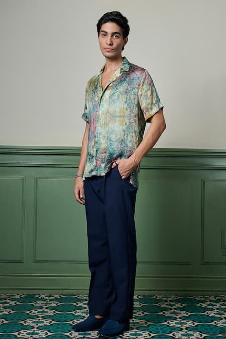 Buy Asuka Green Silk Mystic Terrain Printed Shirt Online at Aza Fashions Buy_Asuka_Green Silk Mystic Terrain Printed Shirt _Online_at_Aza_Fashions