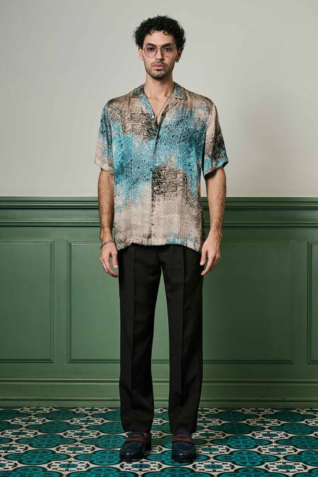 Asuka Multi Color Silk Mirage Geometric Print Shirt Online at Aza Fashions Asuka_Multi Color Silk Mirage Geometric Print Shirt _Online_at_Aza_Fashions