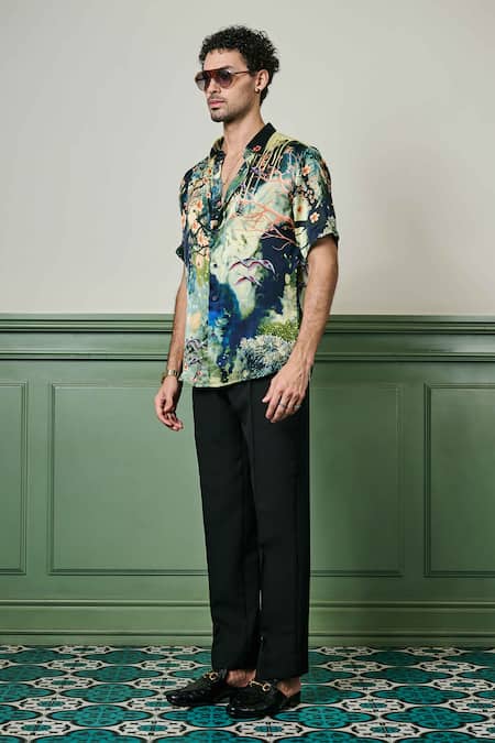 Shop Asuka Multi Color Habutai Silk Printed Floral Fantasy Enchanted Evening Shirt at Aza Fashions Shop_Asuka_Multi Color Habutai Silk Printed Floral Fantasy Enchanted Evening Shirt _at_Aza_Fashions