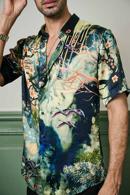 Buy Asuka Multi Color Habutai Silk Printed Floral Fantasy Enchanted Evening Shirt Online at Aza Fashions Buy_Asuka_Multi Color Habutai Silk Printed Floral Fantasy Enchanted Evening Shirt _Online_at_Aza_Fashions