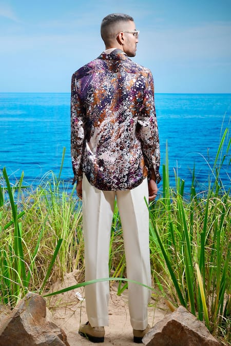 Shop Asuka Multi Color Habutai Silk Printed Splatter Seraphic Cascade Shirt at Aza Fashions Shop_Asuka_Multi Color Habutai Silk Printed Splatter Seraphic Cascade Shirt _at_Aza_Fashions