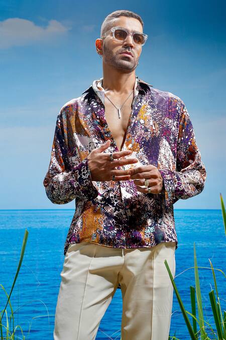 Buy Asuka Multi Color Habutai Silk Printed Splatter Seraphic Cascade Shirt Online at Aza Fashions Buy_Asuka_Multi Color Habutai Silk Printed Splatter Seraphic Cascade Shirt _Online_at_Aza_Fashions