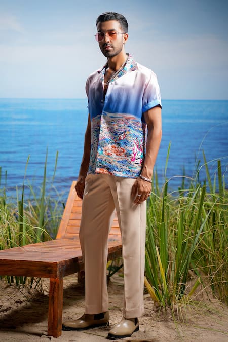 Asuka Multi Color Habutai Silk Printed Inferno Shirt Online at Aza Fashions Asuka_Multi Color Habutai Silk Printed Inferno Shirt _Online_at_Aza_Fashions