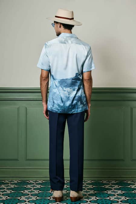 Shop Asuka Blue Habutai Silk Printed Artic Reflections Shirt at Aza Fashions Shop_Asuka_Blue Habutai Silk Printed Artic Reflections Shirt _at_Aza_Fashions