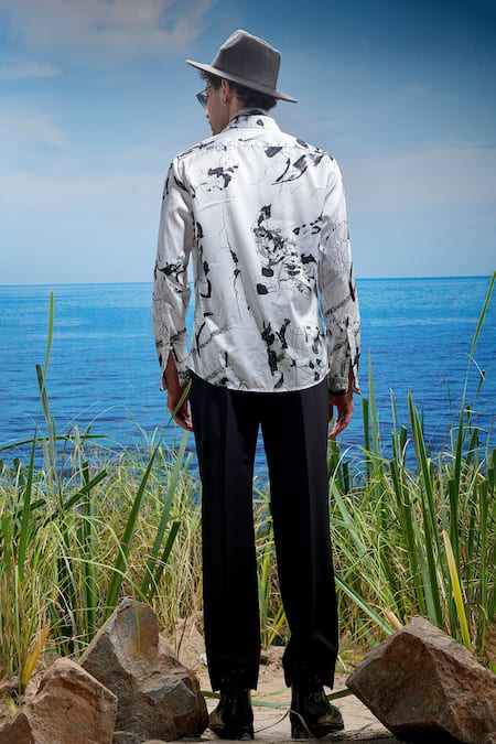 Shop Asuka White Silk Eclipse Whisper Print Shirt at Aza Fashions Shop_Asuka_White Silk Eclipse Whisper Print Shirt _at_Aza_Fashions