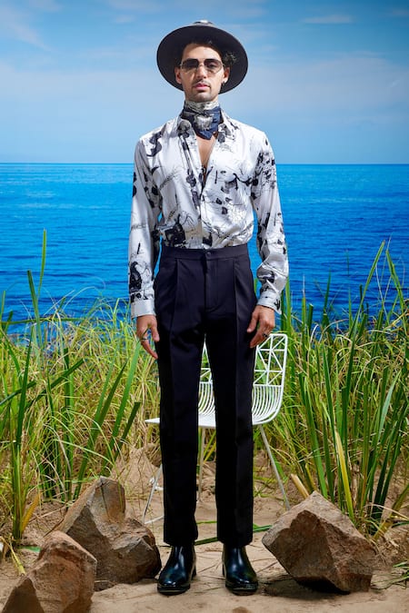 Asuka White Silk Eclipse Whisper Print Shirt Online at Aza Fashions Asuka_White Silk Eclipse Whisper Print Shirt _Online_at_Aza_Fashions