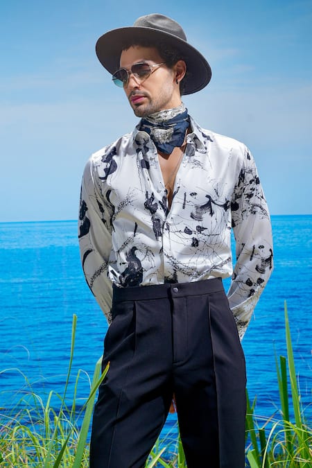 Buy Asuka White Silk Eclipse Whisper Print Shirt Online at Aza Fashions Buy_Asuka_White Silk Eclipse Whisper Print Shirt _Online_at_Aza_Fashions