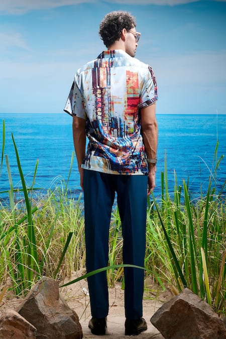 Shop Asuka White Habutai Silk Printed Metropolis Horizon Shirt at Aza Fashions Shop_Asuka_White Habutai Silk Printed Metropolis Horizon Shirt _at_Aza_Fashions