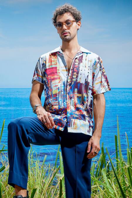 Buy Asuka White Habutai Silk Printed Metropolis Horizon Shirt Online at Aza Fashions Buy_Asuka_White Habutai Silk Printed Metropolis Horizon Shirt _Online_at_Aza_Fashions