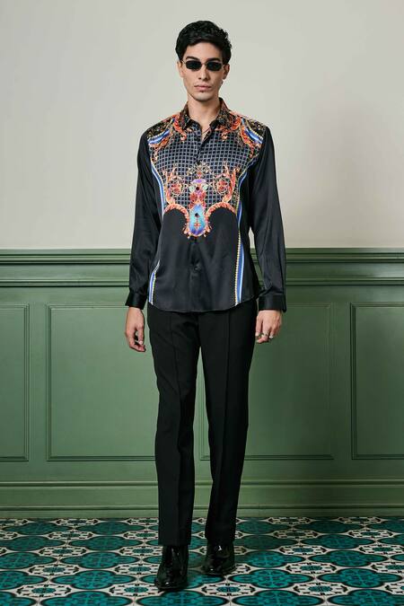 Asuka Black Habutai Silk Printed Eternal Dynasty Shirt Online at Aza Fashions Asuka_Black Habutai Silk Printed Eternal Dynasty Shirt _Online_at_Aza_Fashions