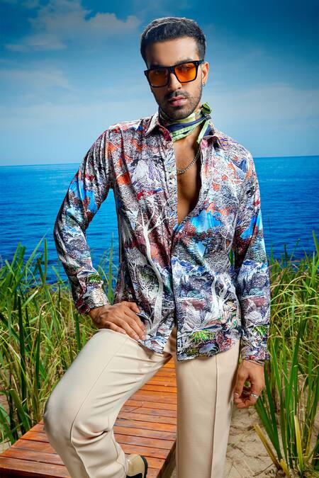 Asuka Multi Color Habutai Silk Printed Scenic Verona Symphony Shirt Online at Aza Fashions Asuka_Multi Color Habutai Silk Printed Scenic Verona Symphony Shirt _Online_at_Aza_Fashions