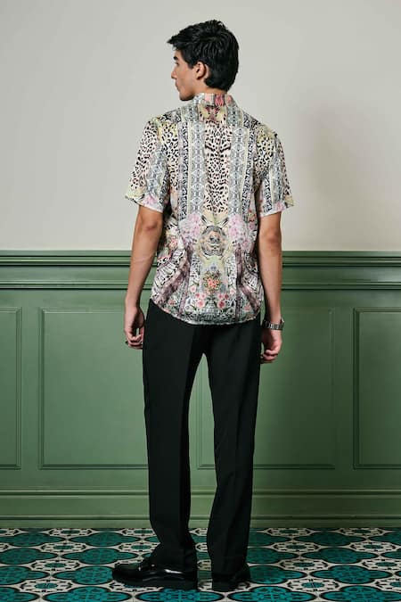 Shop Asuka Multi Color Habutai Silk Printed Animal Shogun Oasis Shirt at Aza Fashions Shop_Asuka_Multi Color Habutai Silk Printed Animal Shogun Oasis Shirt _at_Aza_Fashions