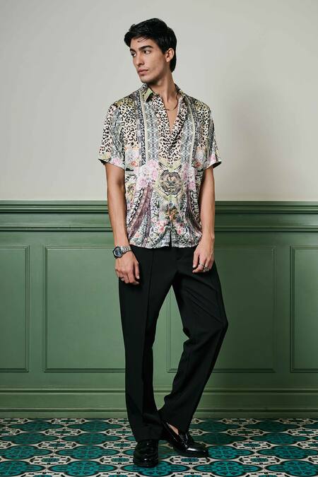 Asuka Multi Color Habutai Silk Printed Animal Shogun Oasis Shirt Online at Aza Fashions Asuka_Multi Color Habutai Silk Printed Animal Shogun Oasis Shirt _Online_at_Aza_Fashions